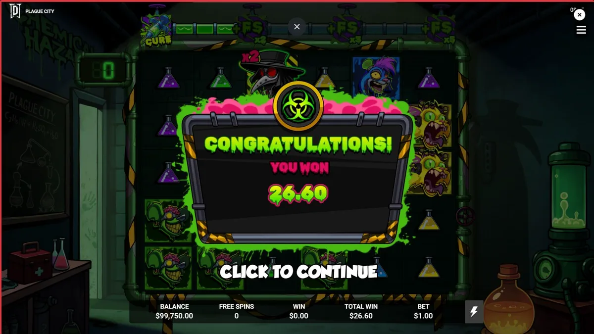 Interface do slot Plague City mostrando símbolos mutantes e o tema apocalíptico